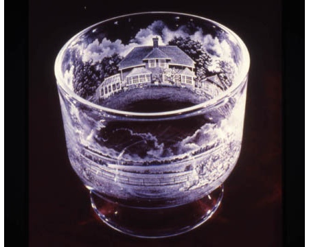 Hampshire house - portrait of a clients house drill engraved on Cumbria crystal by Tony Gilliam