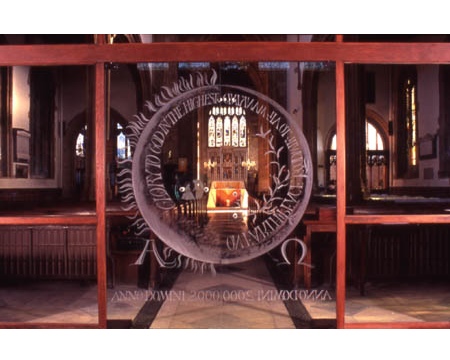 Millennium doors - architectural project sandblast and drill engraved by Tracey Sheppard